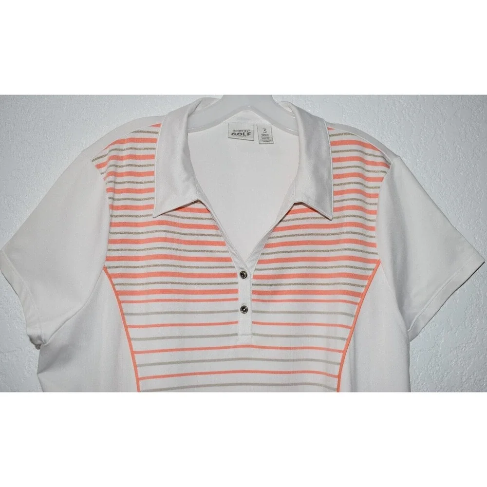 Chicos Zenergy Sz 3 (=XL) Activewear Shirt Stretch Stripe Top Short Slv Golf - Picture 6 of 16